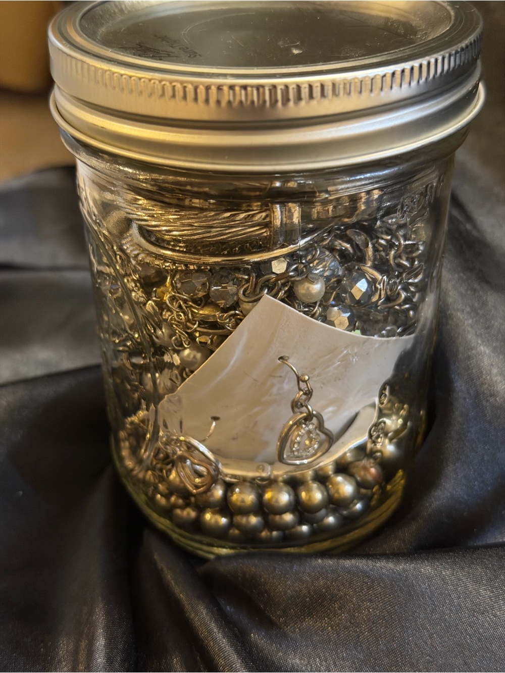 Mystery Jewelry Jar 12 ounces of silver tone and Bling